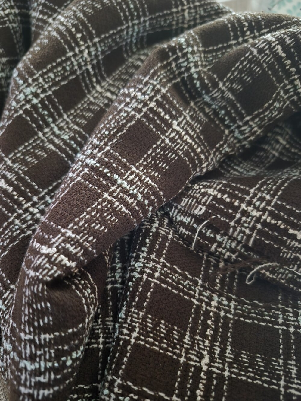 Brown Plaid Woven Fabric Top with White Accent